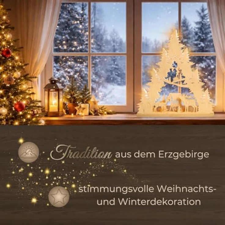 Weigla Lichterbogen Hirschfamilie, Lichterspitze aus Holz, NATUR, Made in Germany (1-tlg), Erzgebirge garantiert, Weihnachtsdeko Innen, Weihnachtsbeleuchtung – Bild 4