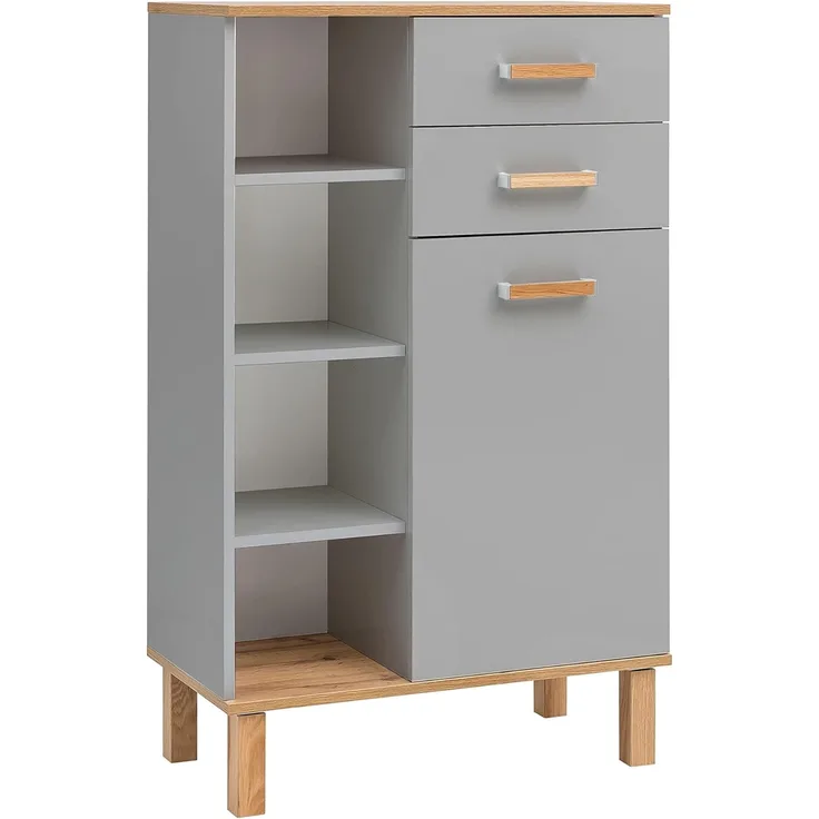 Schildmeyer Padua Highboard 148815, Platingrau/Eiche Landhaus Dekor, 67,0 x 35,0 x 114,5 cm (B/T/H)