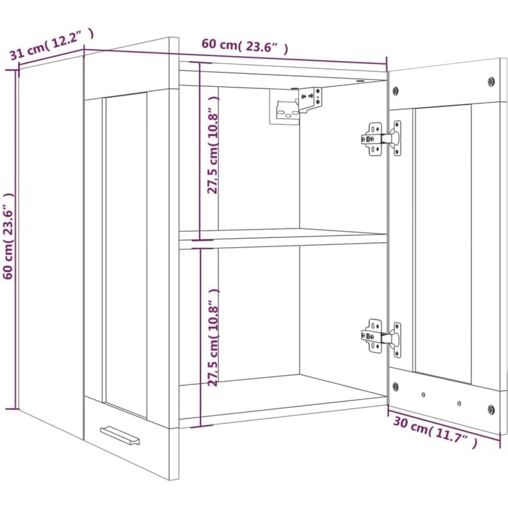 vidaXL Hängeschrank, Wandschrank für Küche, Küchenschrank mit viel Stauraum, Geschirrschrank Schwebeschrank Schrank, Glas Grau Sonoma Holzwerkstoff – Bild 3