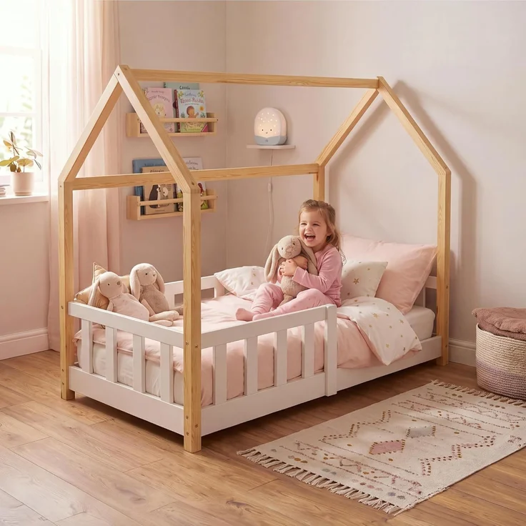 Hausbett Hesel mit Rausfallschutz 70x140 cm Weiß/Natur [en. casa] – Bild 5
