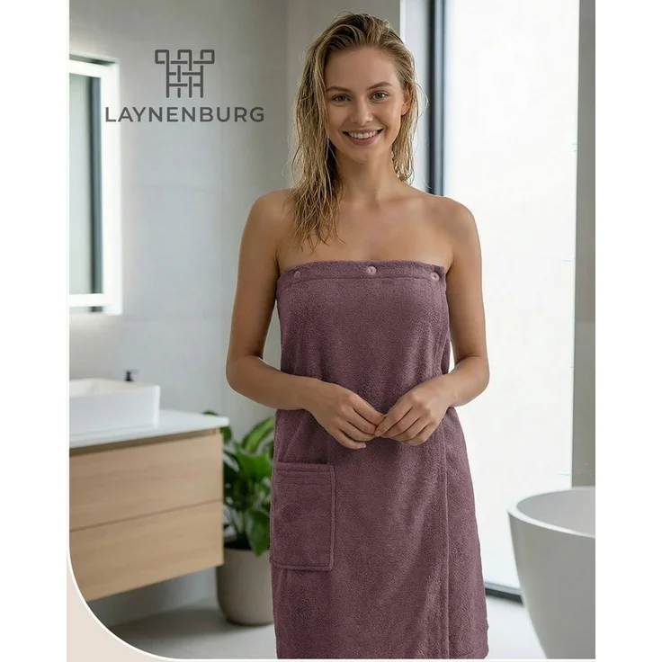 Laynenburg Saunatuch Saunakilt Damen aus Baumwolle Frottee - Saunatuch mit Knopfverschluss, pflegeleichtes Saunazubehör mit Knopfverschluss & Gummizug – Bild 1