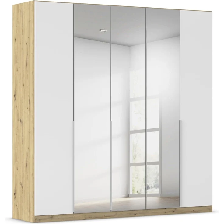 Rauch Möbel Alabama, Kleiderschrank für Schlafzimmer, Kinderzimmer, Wohnzimmer, Garderobe, Flur, 5-türig, Spiegel, mit Zubehör Basic, Farbe Weiß/Eiche Artisan, Holz, Breite 226 cm