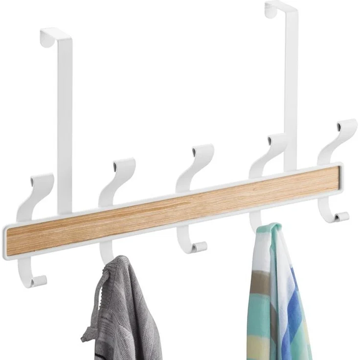 mDesign Hakenleiste Türgarderobe Garderobenhaken Metall Weiß Holzdekor – Bild 5
