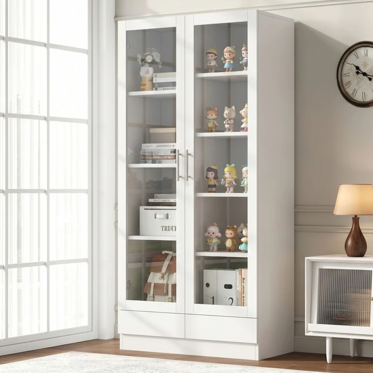 ZUBALIYA Aktenschränke, 80×40×160 cm, Hochschrank & Aufbewahrungsschrank mit 2 Schubladen, Weiß – Bild 1