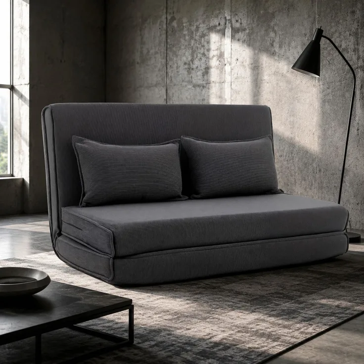 CHICFURN Bettbank 135x74x88 cm mit verstellbarer Rückenlehne und Cordbezug Dunkelgrau