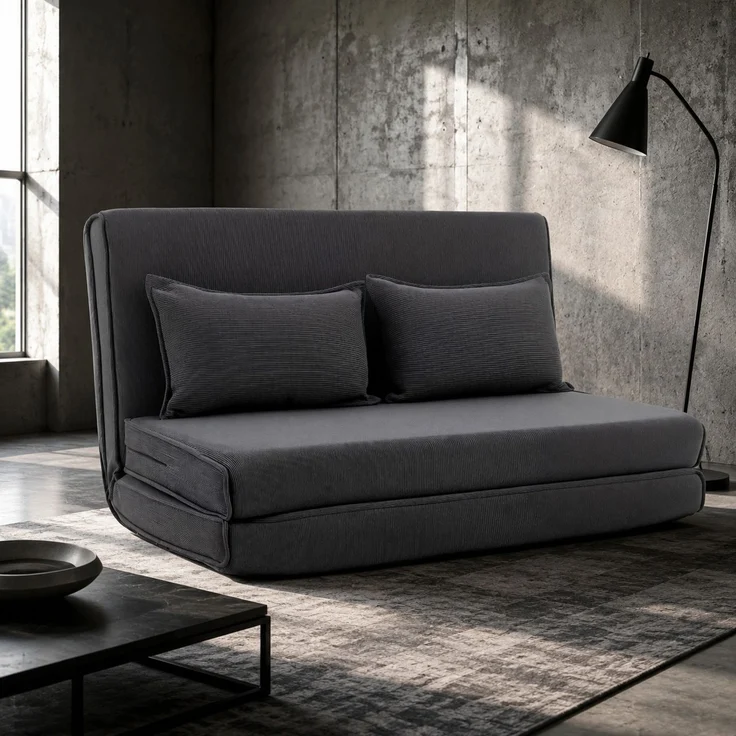 CHICFURN Bettbank 135x74x88 cm mit verstellbarer Rückenlehne und Cordbezug Dunkelgrau – Bild 1