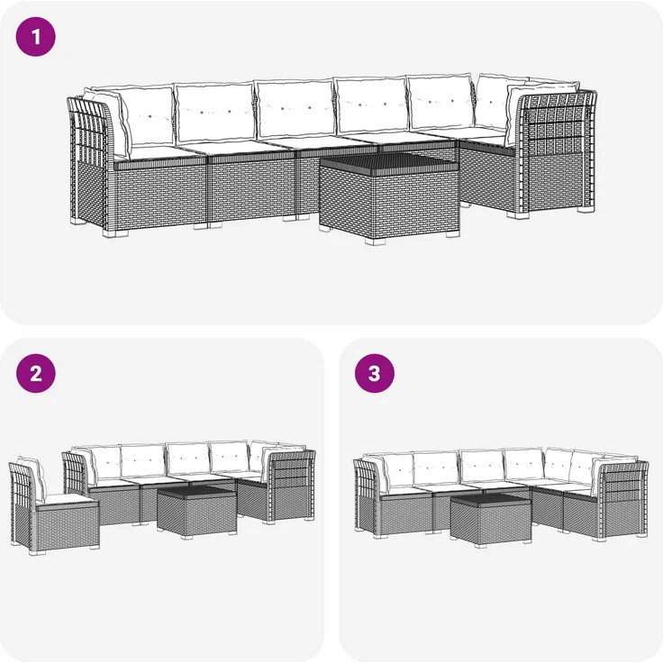 vidaXL 6-Sitzer Garten Sofa mit Kissen Rattan Look PP Weiß 3444131 – Bild 8