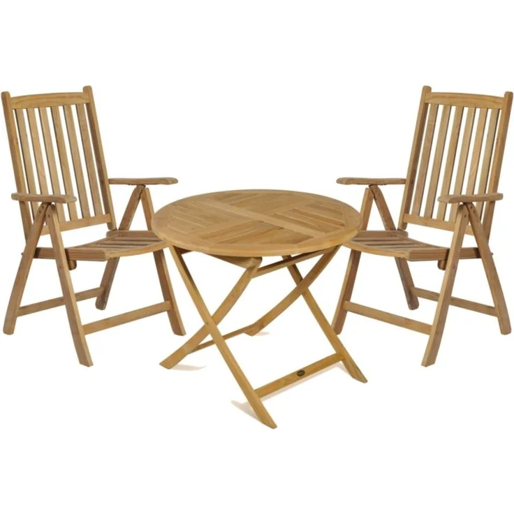 Balkonmöbel-Set MILOS 3-tlg. - Teak, Teakbraun | Gartenmöbel-Set Gartengarnitur Garten-Sitzgruppe Essgruppe Balkon-Set mit Stühlen A und Tisch – Bild 1