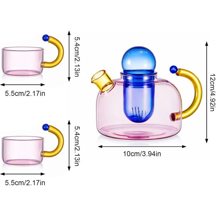 Youyijia Teekanne Teekannen Glas Teekanne Set mit 2 Tassen und herausnehmbarem Teesieb – Bild 3