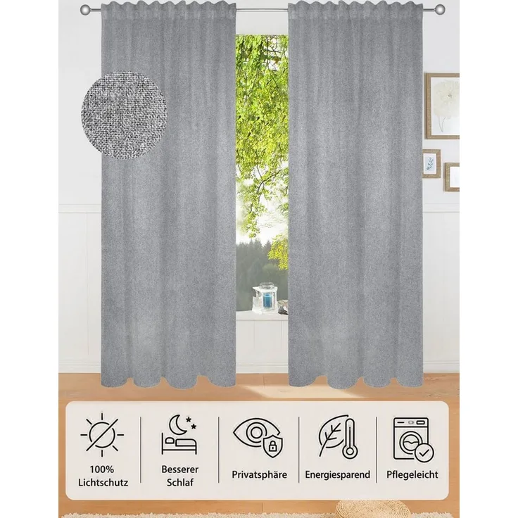 OTTO home Verdunkelungsvorhang Ronnel, 2er-Set, 100% Lichtschutz, Multifunktionsband (2 St), Multifunktionsband, verdunkelnd, Polyester, 2x einfarbig, Wohnzimmer, Schlaf/-Kinderzimmer, 100% verdunkelnd