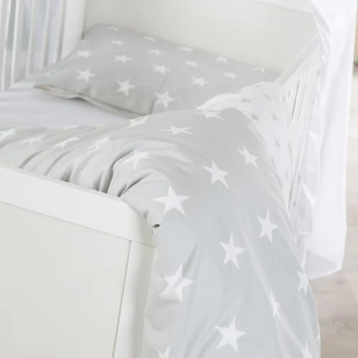 roba Kinderbettset „Sterne grau“ – mitwachsendes Babybett mit Matratze, Bettwäsche & Himmel – Bild 4