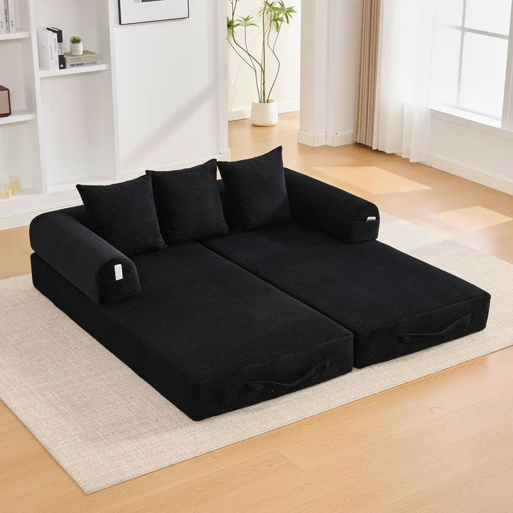 ZUBALIYA Ecksofa 94x67 cm, mit Leiter, mit Cordbezug, mit breiten Armlehnen, modular aufgebaut, mit Schaumstoffpolsterung, Schwarz – Bild 16