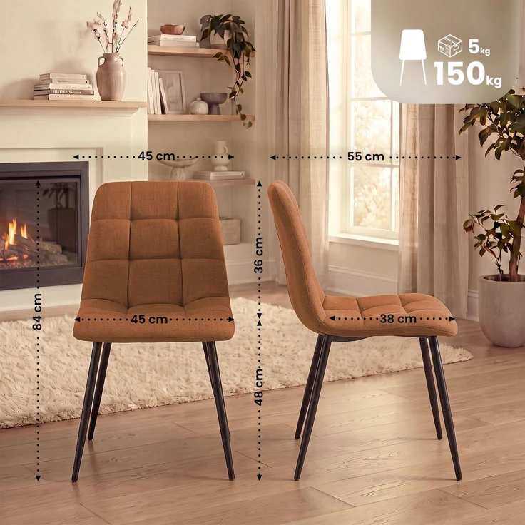 CLP 4er Set Esszimmerstuhl Tilde gepolstert mit Rückenlehne bis 150 kg belastbar - Farbe:orange;Material:Stoff – Bild 1