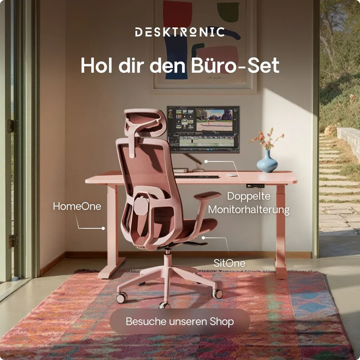 Desktronic HomeOne Elektrisch höhenverstellbarer Schreibtisch 160x80cm Weiß/Rosa mit Memory-Funktion, Anti-Kollisions Technologie, USB-A und USB-C-Ladeanschlüssen – Bild 9
