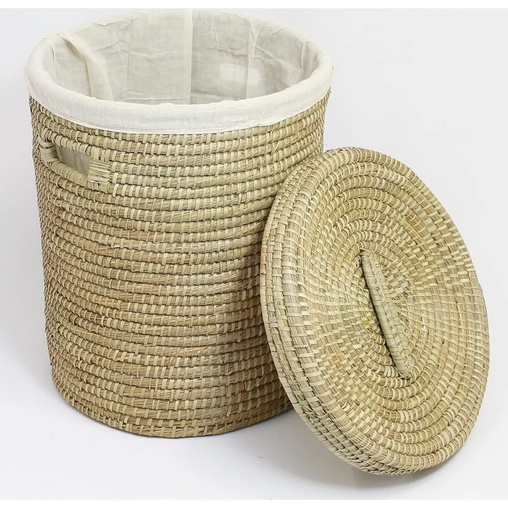 Wäschekorb mit Deckel groß Box Aufbewahrungskorb Schale Korb Flechtkorb Ø 47 cm – Bild 3