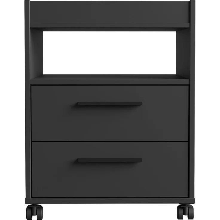 Rollcontainer >TEZAUR< 2 Schübe, 1 Fach, Rollen, schwarz matt - 48,4x63x42cm (B/H/T)