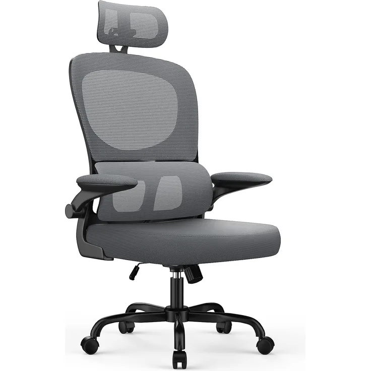 Botifly Ergonomischer Bürostuhl, Mesh-Gewebe, Grau, 90°-120° Wippfunktion, 10 cm Höhenverstellbar, 52 x 25.5 x 62 cm