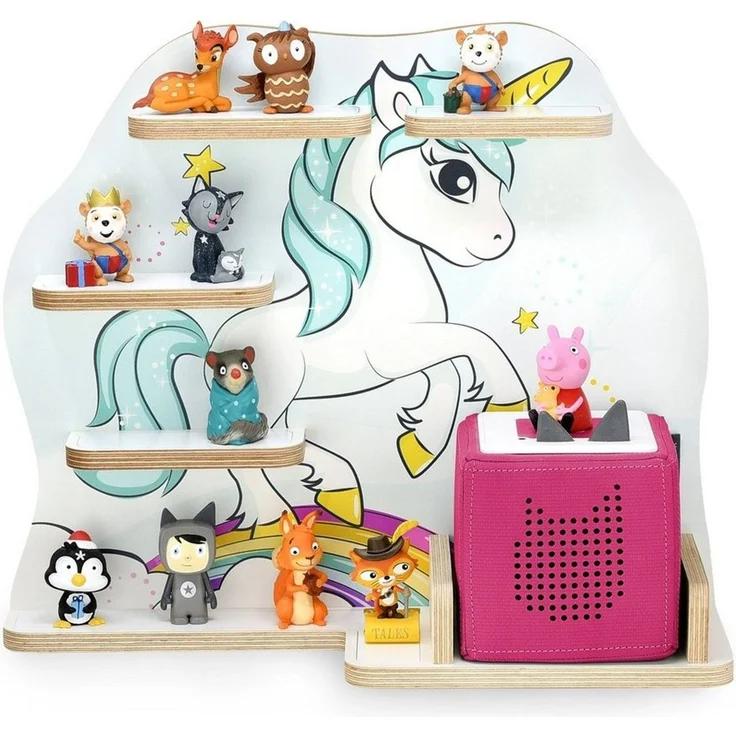 stadtecken Holzregal für Musikbox I passend für die Toniebox und ca. 35 Tonies I Perfekte Aufbewahrung im Kinderzimmer I zum Aufstellen oder Aufhängen (Einhorn) – Bild 5