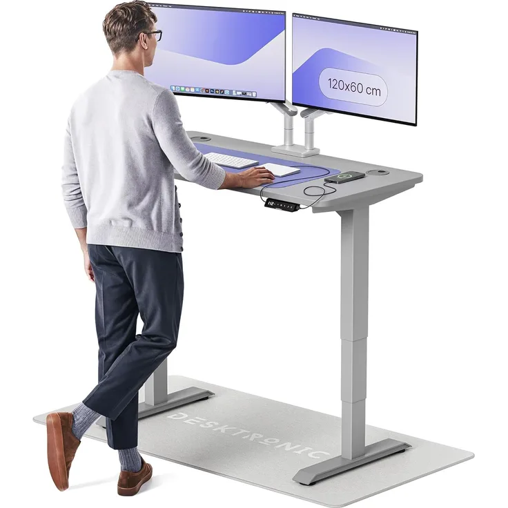 Desktronic HomePro Höhenverstellbarer Schreibtisch 120 × 60 cm – Elektrischer Schreibtisch Mit Zwei Elektrischen Motoren, Touchscreen-Steuerung und Integrierten USB-A- und USB-C-Ladeanschlüssen