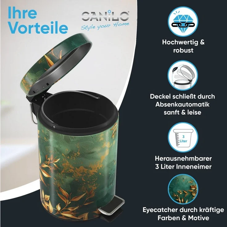 Sanilo Kosmetikeimer mit Motiv, viele schöne Bad Mülleimer zur Auswahl, 3 Liter, Abfalleimer mit Absenkautomatik & Innenbehälter
