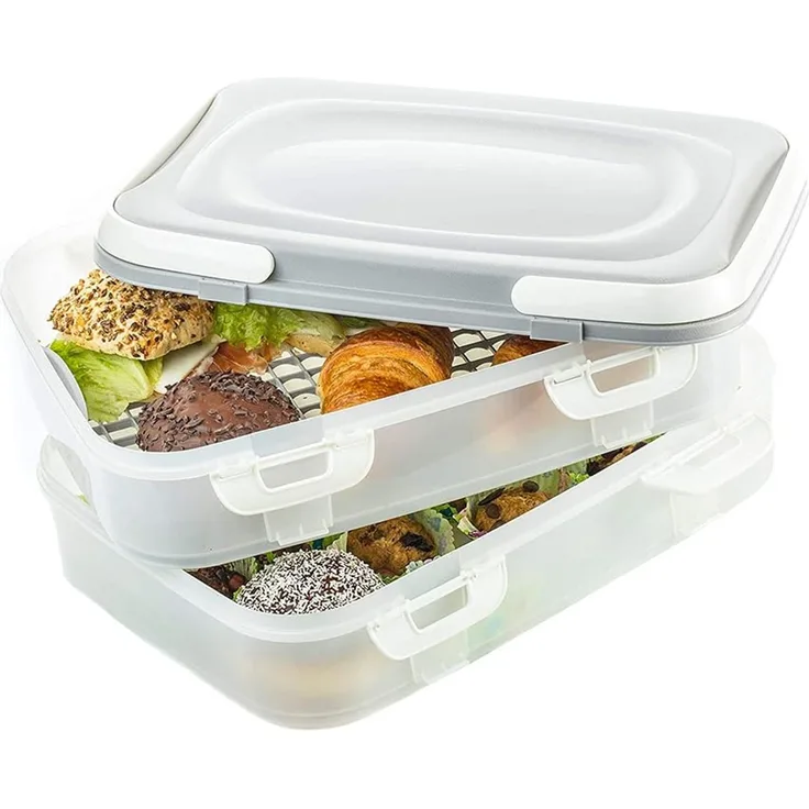 2friends Kuchentransportbox Kuchen-Transportbox, Kuchenbehälter mit praktischem Hebeeinsatz, Kunststoff, (Set, 2-tlg), Clickverschlüssen und Tragegriffen, 2 Etagen, Maße 40 x 30 x 18 cm