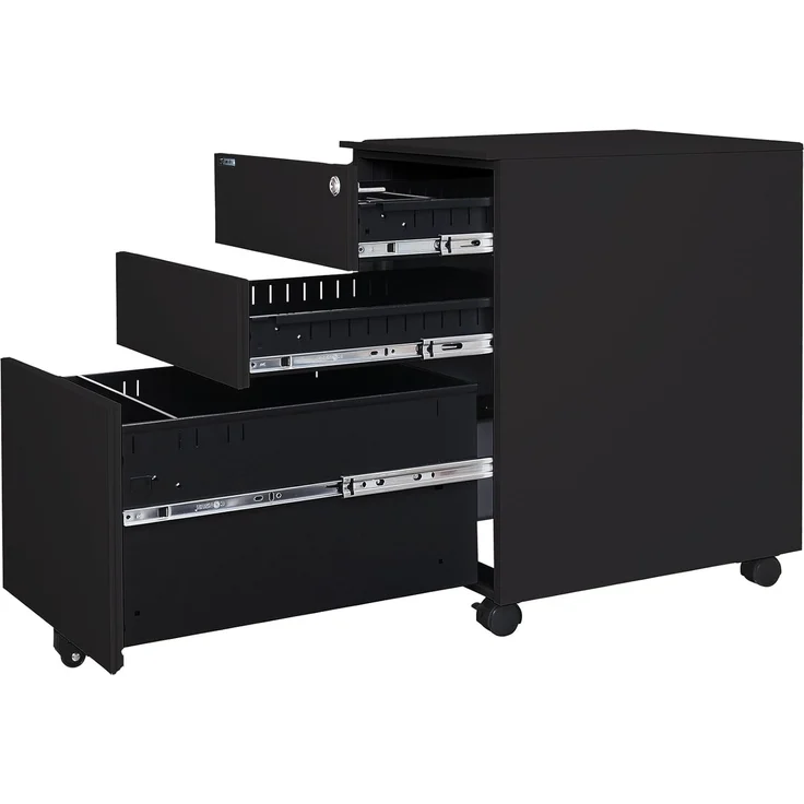 Makika Rollcontainer abschließbar mit Schubladen und Rollen 39x50x60cm in Schwarz – Bild 8
