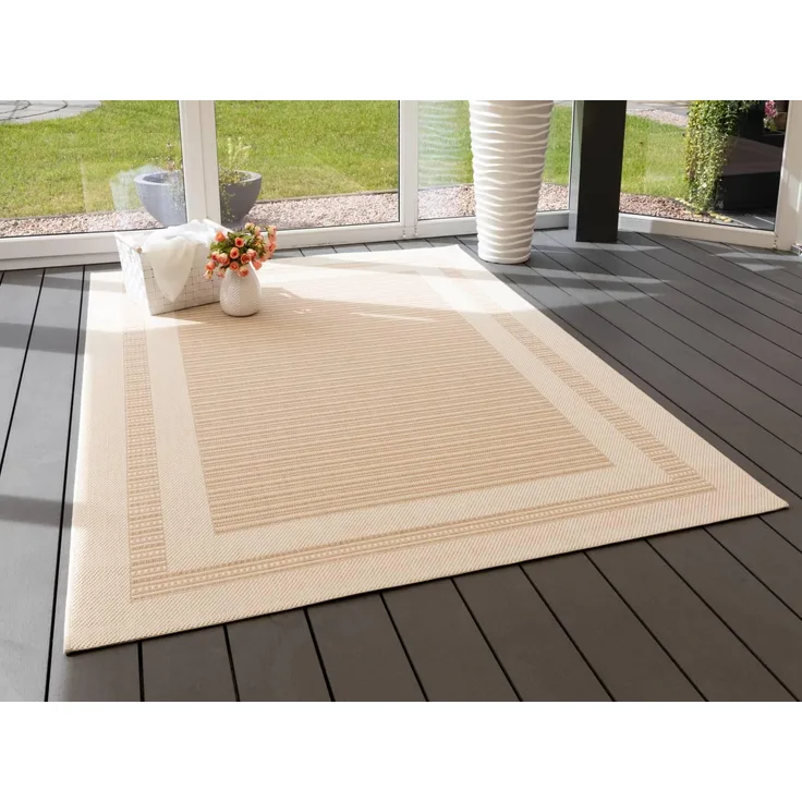In- und Outdoor Teppich Bergen Bordüre, Farbe: Bordüre Beige, Größe: 240x290 cm