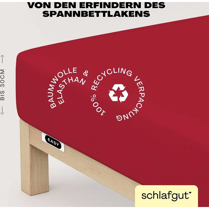 Schlafgut 'Easy' Spannbettlaken, MADE IN GREEN by OEKO-TEX®, Gummizug: rundum, Jersey Elasthan, Red Deep, XL 180x200cm - 200x220cm – Bild 3