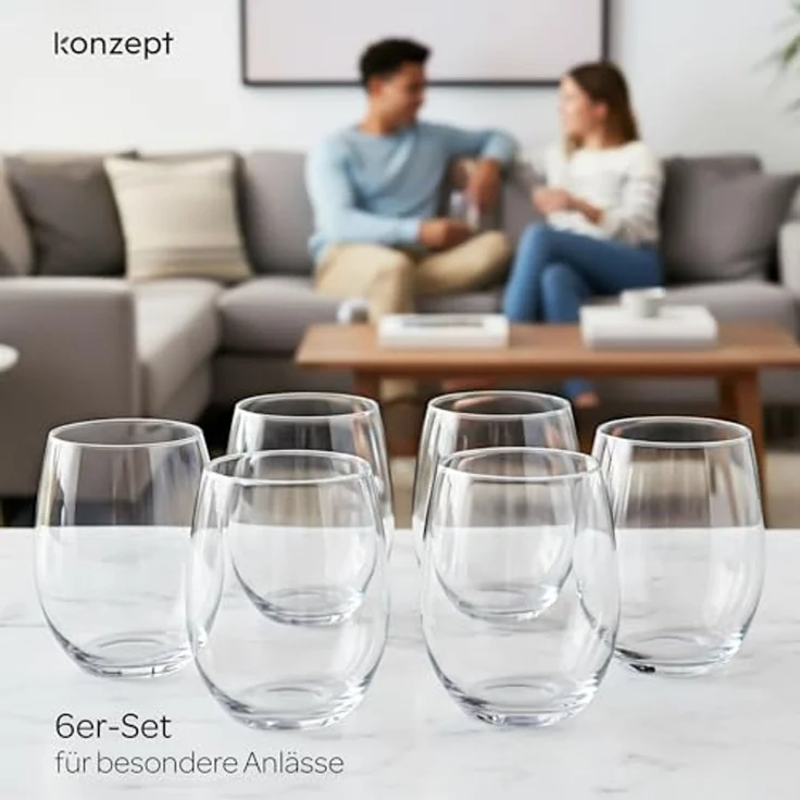 KONZEPT Gläser-Set 400 ml, Besonders stabil, ideal für Wasser, Saft, Limo, Gin, 6-tlg, Leicht, Strapazierfähig, Transparent – Bild 6