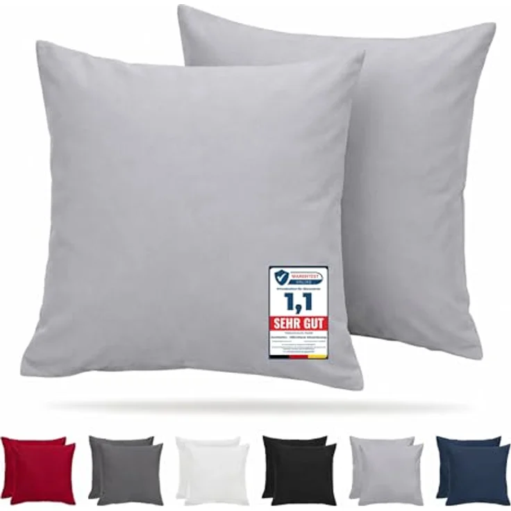 Komfortec Kissenbezug 80x80 cm 2er Set aus Gebürstet Mikrofaser mit Reißverschluss, Atmungskativ und Weich – Grau – Bild 2