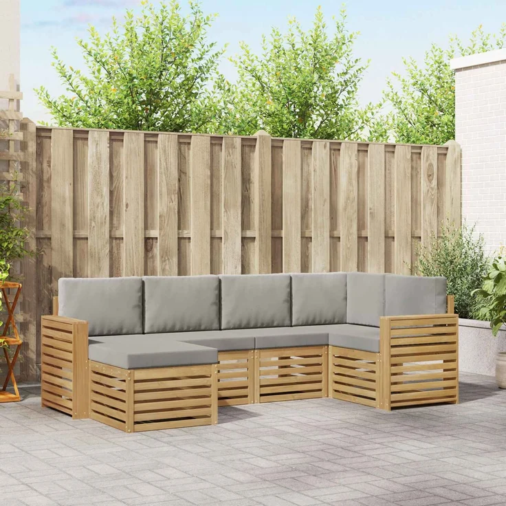 vidaXL Outdoor-Sofagarnitur 6 stk. 5-Sitzer Weiß und Hellgrau 3392121 – Bild 1