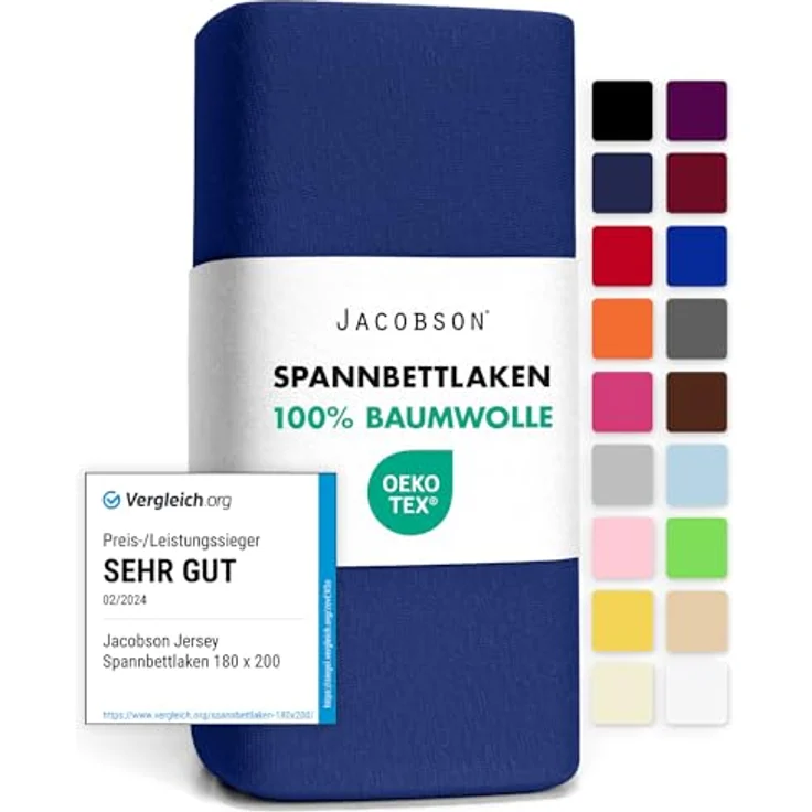 Jacobson Jersey Spannbettlaken Spannbetttuch Baumwolle Bettlaken (90x200-100x200 cm, Royal Blau) – Bild 2