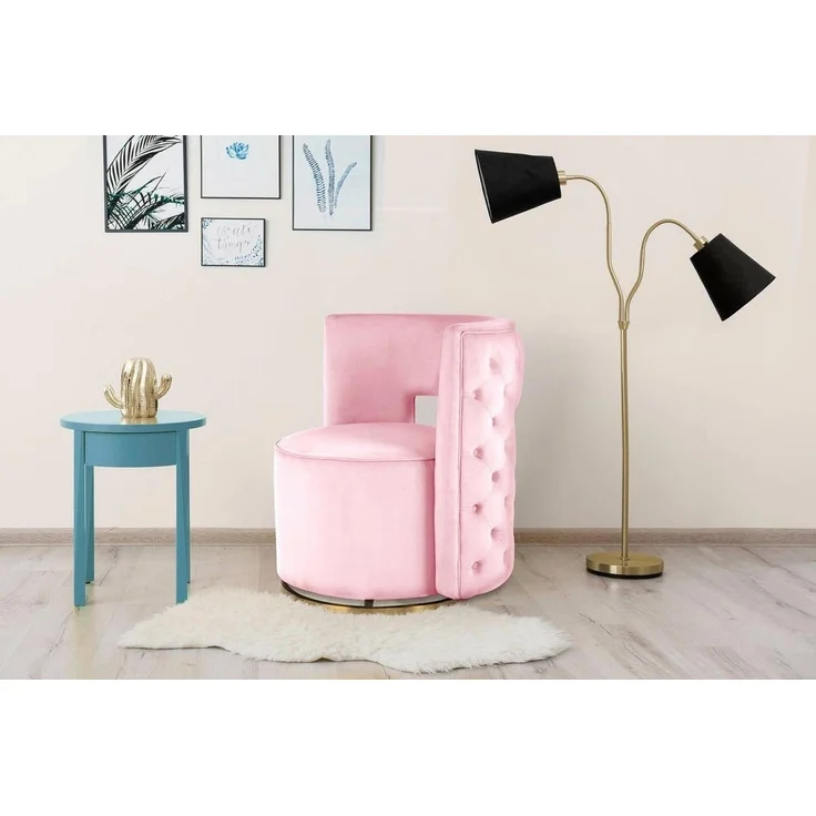 Glamouröser Samt-Polsterstuhl Rosa & Gold – Eleganter Sessel mit Komfort – Bild 5