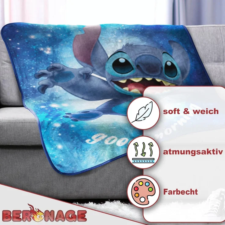 Wohndecke Lilo & Stitch Disney Decke Out of The World 150x200cm Kuscheldecke, BERONAGE, passend zur Bettwäsche, ideal für Sofa, Couch, Bett, Auto, Camping – Bild 3