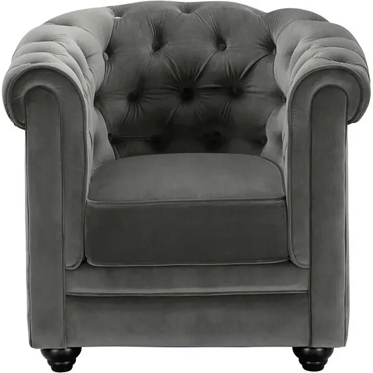 Vente-unique - CHESTERFIELD Couchgarnitur mit Sessel SamtStoff Grau - B 78 cm88 cm x H 72 cm x L 205 cm82 cm – Bild 4