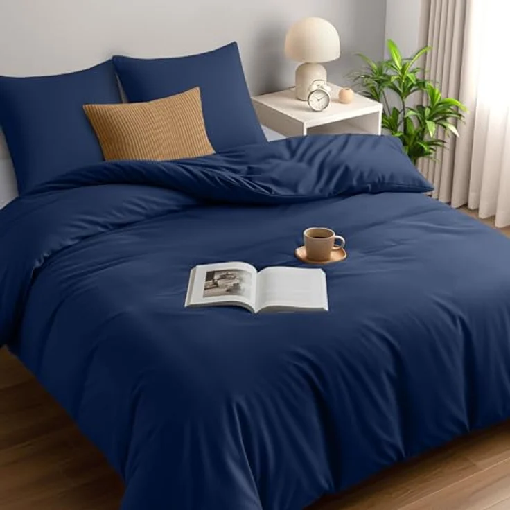 Utopia Bedding Bettwäsche 155x220 - Mikrofaser Bettbezug 155x220 cm + 2 Kissenbezüge 80x80 cm - Marineblau – Bild 2