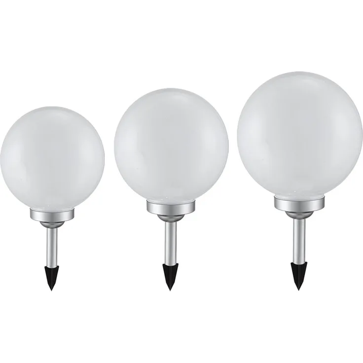 3er Set LED Solarleuchten, Außenlampe, Kugel, weiß silber