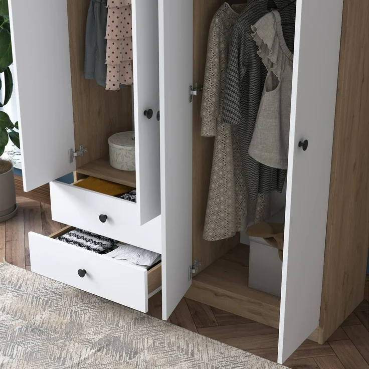 Dmora Großer Kleiderschrank Acanto, Schlafzimmermöbel, Schrank, Garderobe, 120x43 h170 cm, Walnuss und Weiß – Bild 4