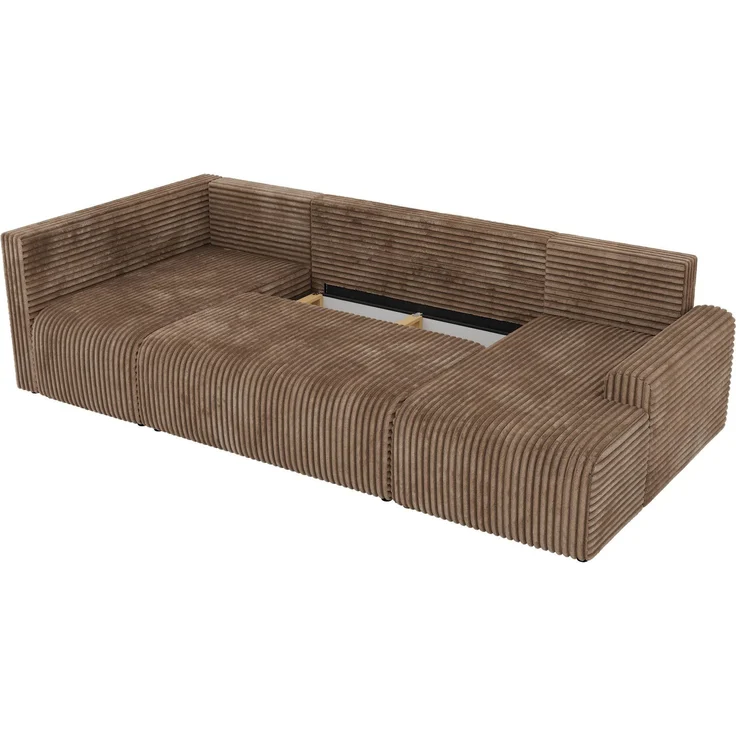 U-förmiges Sofa NESSARO COR U mit Schlaffunktion und Bettkasten, Freistehende Wohnlandschaft, DL-System, Bonellfederkern - Braun Cord - Links Seite – Bild 11