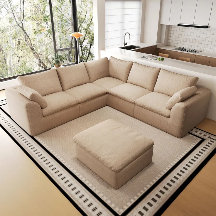 6-Sitzer Wohnlandschaft H 83 x B 245 x T 245 cm mit Leinenbezug in Khaki – Bild 2