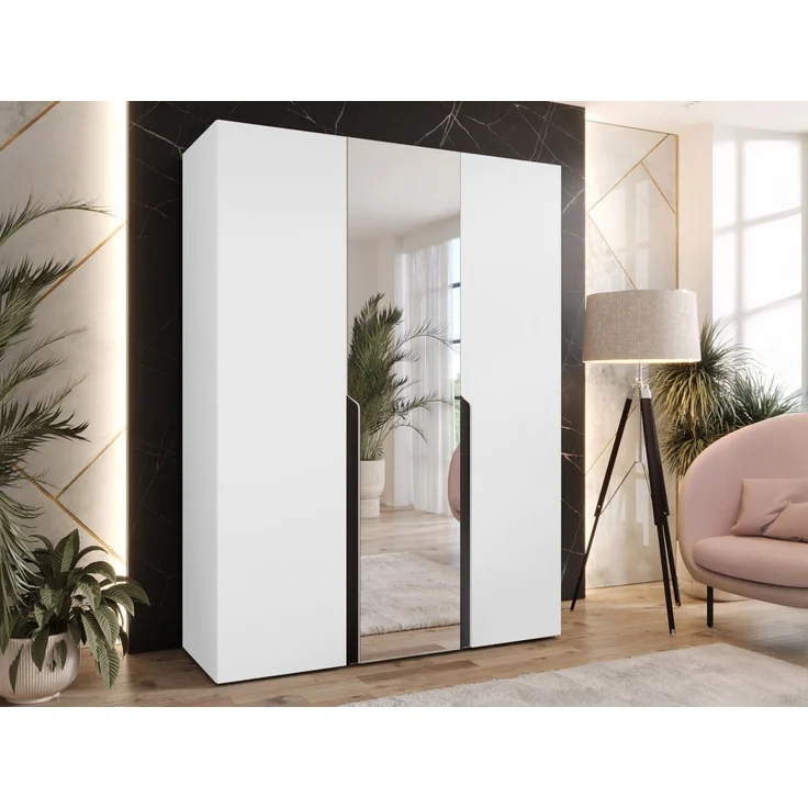 Kleiderschrank Veluna II 150 (Farbe: Weiß / Weiß + Schwarz) – Bild 2