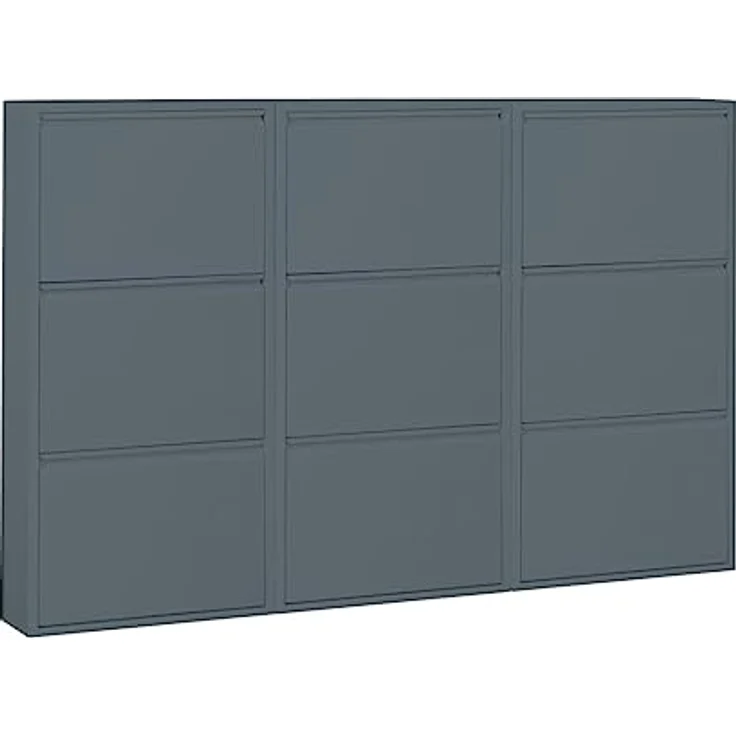 ebuy24 Pisa Schuhkipper, Schuhschrank mit 9 Klappen, graue Metalloberfläche, 150x106x16 cm, platzsparende Schuhaufbewahrung – Bild 1