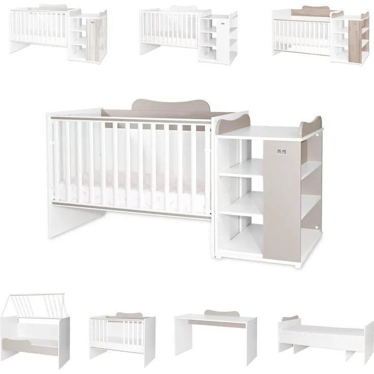 Lorelli Babybett Multi, Jugendbett, Schreibtisch, Wickeltisch, mehrfach umbaubar beige