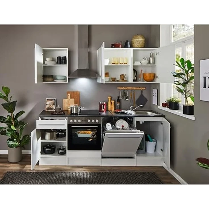 JAZZ 8 Moderner Apothekerschrank Küche in Weiß Hochglanz - Geräumiger Hochschrank Küchenschrank mit viel Stauraum - 30 x 211 x 57 cm (B/H/T) – Bild 2
