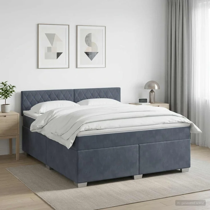 vidaXL Boxspringbett mit Matratze Dunkelgrau 140 x 200 cm Samt 3450723 – Bild 1