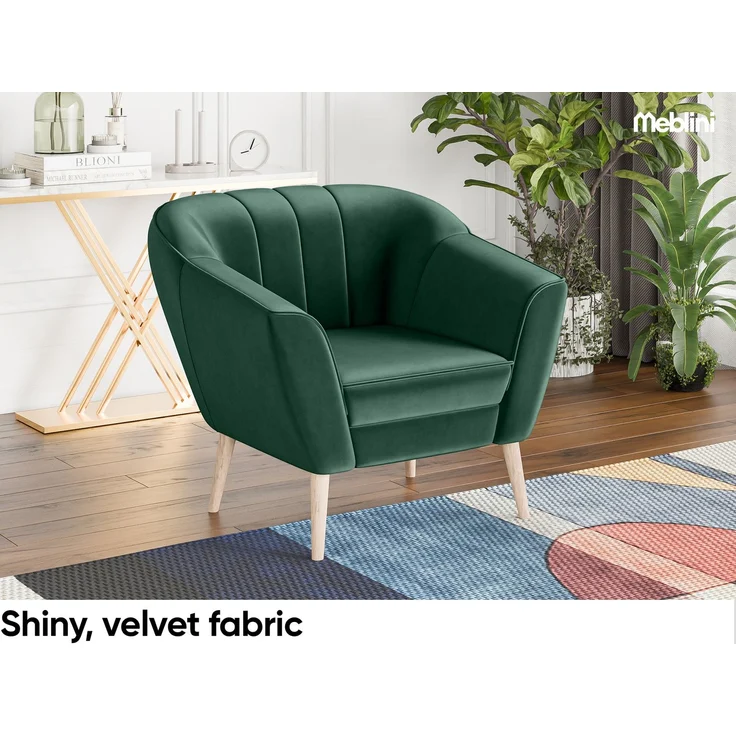 MEBLINI Sofa Sessel für Wohnzimmer 2er Set - Mini Lounge für zwei Personen - Sitzgarnitur - Polstergarnitur - KAIA - 1+1 - Grün Samt – Bild 6