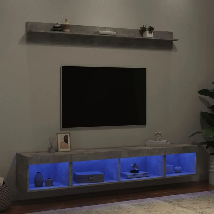 vidaXL 5-tlg. Wohnwand mit LED-Beleuchtung Betongrau Holzwerkstoff 3216685 – Bild 1