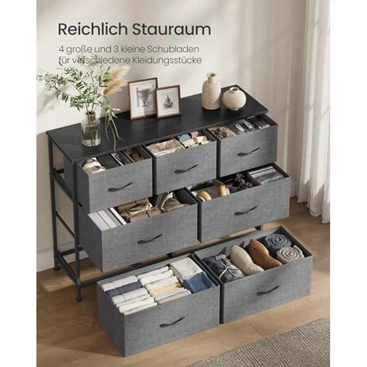 SONGMICS BELLAH Kollektion - Kommode, Schrank, Aufbewahrungsschrank, Stahl, für Schlafzimmer, Flur, Wohnzimmer, 7 Schubladen, modern, schiefergrau LGS323G101 – Bild 4