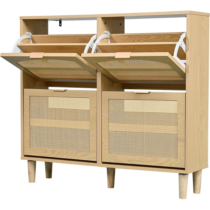 ZUBALIYA Schuhschrank 100 x 25 x 90 cm, aus Spanplatte, Helle Eiche – Bild 15