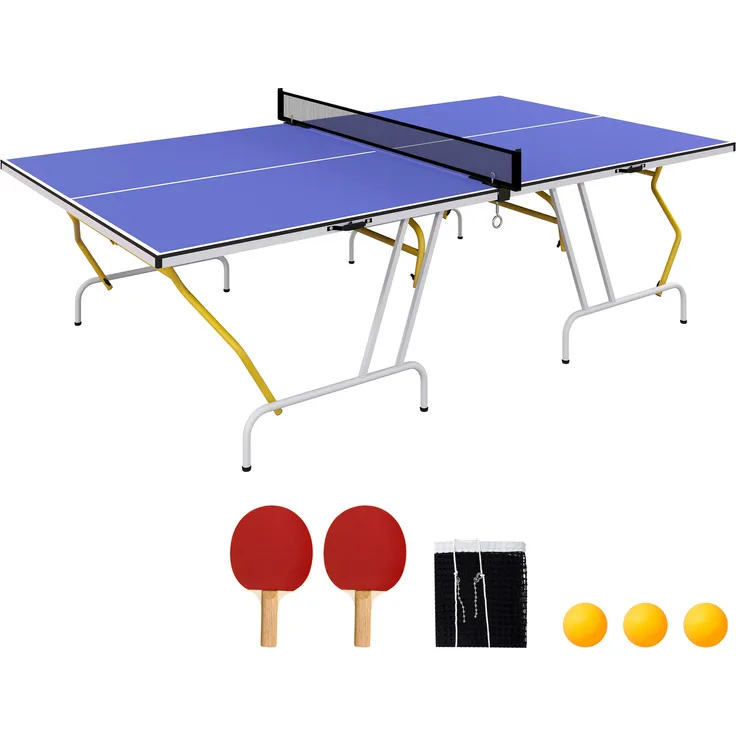 SPORTNOW Tischtennisplatte, Viertel klappbar mit Netz, 2 Schlägern und 3 Bällen, Blau